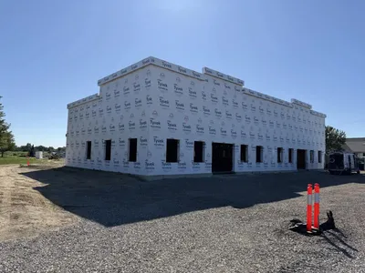 view of other side of building with wrap