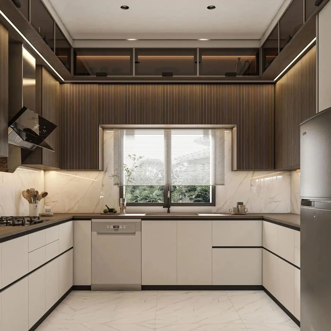 a remodeled kitchen with ultramodern cabinets