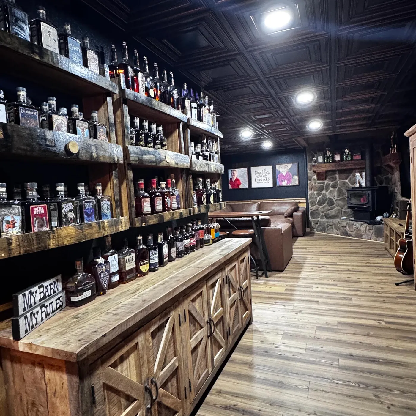 basement remodeling project with a speakeasy theme