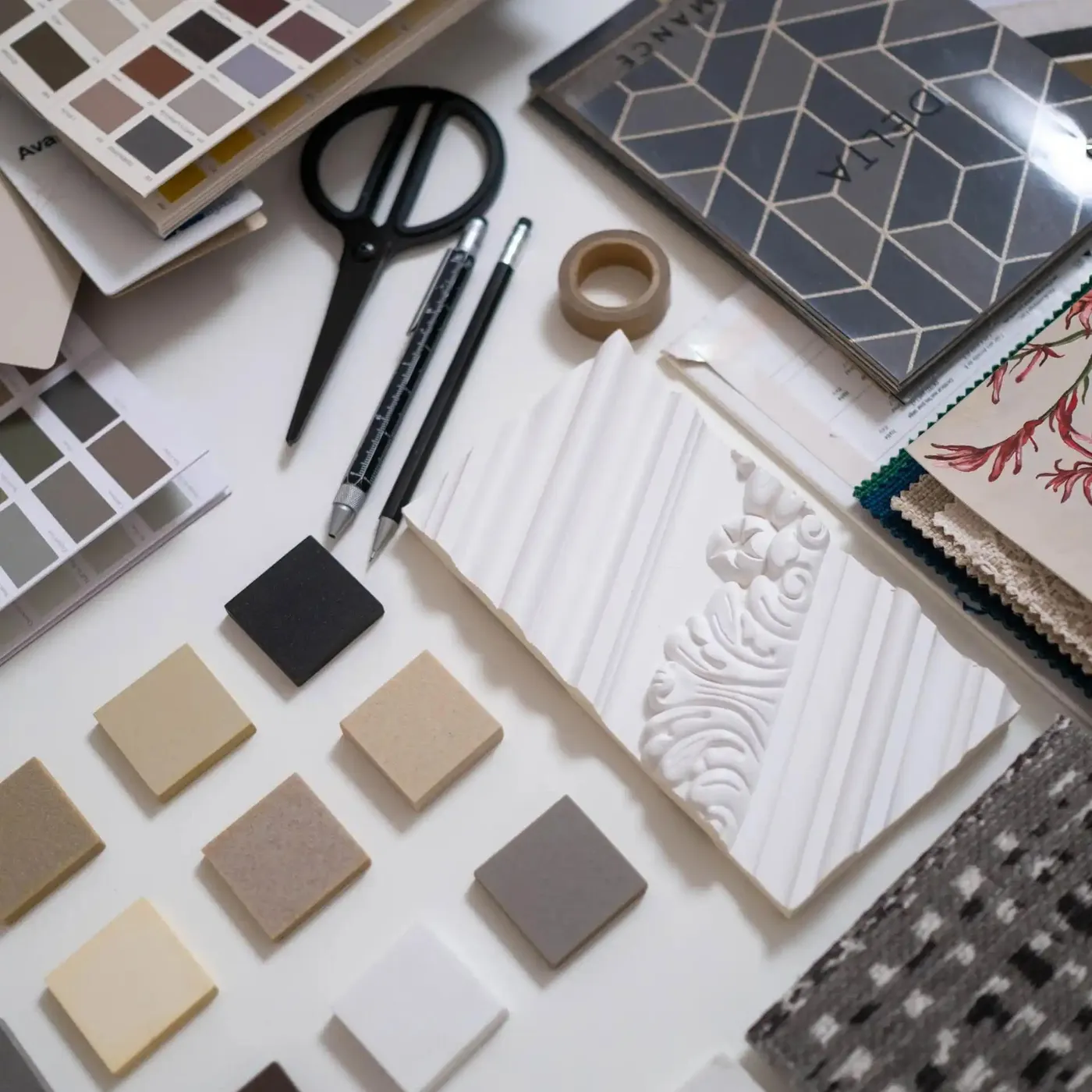 image of swatches and tile samples for interiors